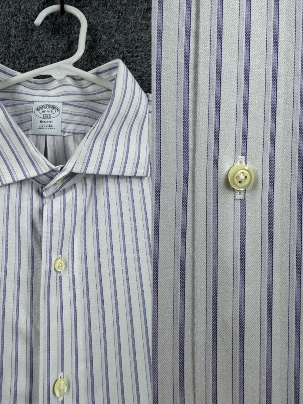 Brooks Brothers Cotton 18 4/5 Non-Iron Striped White Purple Regent Preppy Shirt